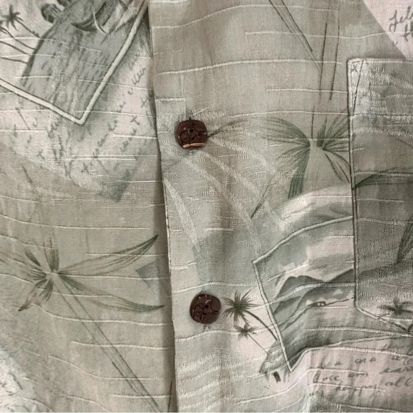 Bermuda Bay Men's Vintage Green Tropical 100% Silk Button Down Shirt Sz XXL GUC - Picture 5 of 8